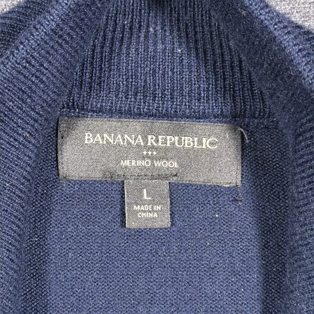 Banana Republic Quarter Zip Sweater Mens Large Blue Merino Wool Blend Mock Neck